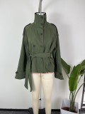 Plus Size Solid Color Tie Up Short Coats GHMF-29898