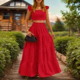 Plus Size Solid Color Sling Top Long Skirt Suit GHMF-8114