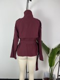 Plus Size Solid Color Tie Up Short Coats GHMF-29898