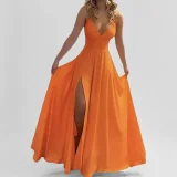 Plus Size Solid Color Split Sling Maxi Dress GHMF-29249