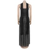 Polka Dot Printed Halterneck Maxi Dress BY-7856
