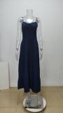 Plus Size Solid Color Tie Up Sling Maxi Dress GHMF-28268