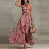 Plus Size Halterneck Sleeveless Maxi Dress GHMF-30592