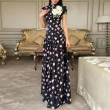 Plus Size Solid Color Printed Loose Maxi Dress GHMF-30557
