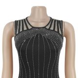 Mesh See Through Hot Drill Jumpsuit BY-7869