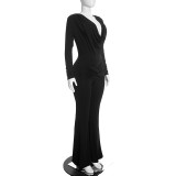 Solid Color Long Sleeve Ruched Jumpsuit MXBF-D26JP380