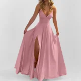 Plus Size Solid Color Split Sling Maxi Dress GHMF-29249
