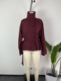 Plus Size Solid Color Tie Up Short Coats GHMF-29898