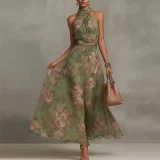 Plus Size Halterneck Sleeveless Maxi Dress GHMF-30592