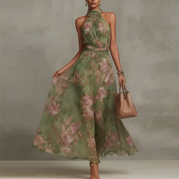 Plus Size Halterneck Sleeveless Maxi Dress GHMF-30592