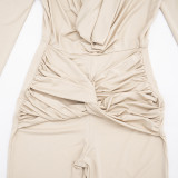 Solid Color Long Sleeve Ruched Jumpsuit MXBF-D26JP380
