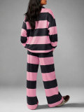 Long Sleeve Stripe Color Block Two Piece Pants Set HNIF-MC046