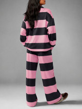 Long Sleeve Stripe Color Block Two Piece Pants Set HNIF-MC046
