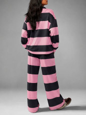 Long Sleeve Stripe Color Block Two Piece Pants Set HNIF-MC046