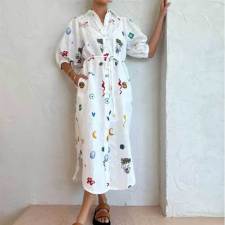 Plus Size Printed Tie Up Puff Sleeve Shirt Dress GHMF-25113