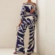 Plus Size Bat Sleeve Printed Top Wide Leg Pants 2 Piece Set GHMF-24130