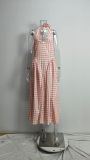 Plus Size Halterneck Plaid Printed Maxi Dress GHMF-28863