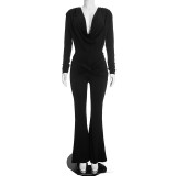 Solid Color Long Sleeve Ruched Jumpsuit MXBF-D26JP380