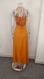 Plus Size Solid Color Split Sling Maxi Dress GHMF-29249