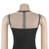 Mesh See Through Hot Drill Jumpsuit BY-7869