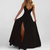 Plus Size Solid Color Split Sling Maxi Dress GHMF-29249