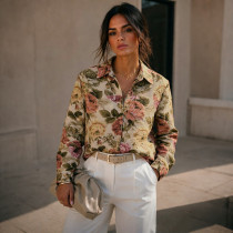 Retro Floral Printed Long Sleeve Coat GDSF-J26TP435