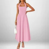 Plus Size Solid Color Halterneck Maxi Dress GHMF-29325
