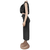 Polka Dot Printed Sleeveless Two Piece Skirts Set BY-7832