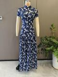 Plus Size Solid Color Printed Loose Maxi Dress GHMF-30557