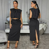 Polka Dot Printed Sleeveless Two Piece Skirts Set BY-7832