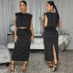 Polka Dot Printed Sleeveless Two Piece Skirts Set BY-7832
