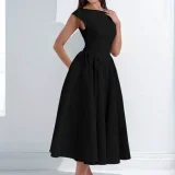 Plus Size Solid Color Sleeveless Long Dress GHMF-29220