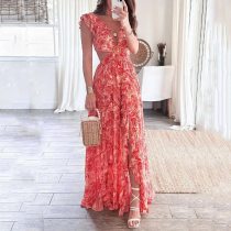 Plus Size Sexy Printed Hollow Out Maxi Dress GHMF-24317