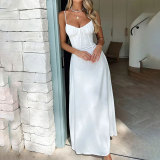 Plus Size Solid Color Tie Up Sling Maxi Dress GHMF-28268