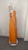 Plus Size Solid Color Split Sling Maxi Dress GHMF-29249