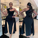 Slash Shoulder Hololw Out Long Dress BY-7870