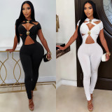 Hollow Out Short Sleeve Skinny Jumpsuit BY-7845