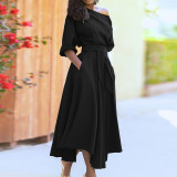 Plus Size Solid Color Slash Shoulder Maxi Dress GHMF-21705
