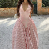 Plus Size Halterneck Plaid Printed Maxi Dress GHMF-28863