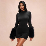 Solid Color Long Sleeve Patchwork Mini Dress MXBF-J26DS441