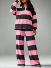 Long Sleeve Stripe Color Block Two Piece Pants Set HNIF-MC046