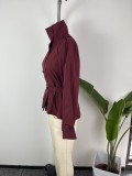 Plus Size Solid Color Tie Up Short Coats GHMF-29898