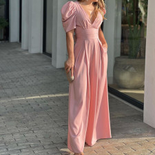 Plus Size Solid Color Ruched Loose Jumpsuit GHMF-22152
