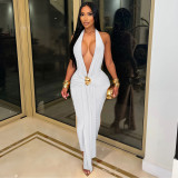 Deep V Neck Halterneck Backless Maxi Dress BY-7833