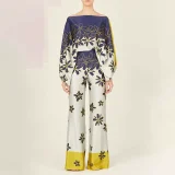 Plus Size Bat Sleeve Printed Top Wide Leg Pants 2 Piece Set GHMF-24130