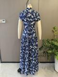 Plus Size Solid Color Printed Loose Maxi Dress GHMF-30557