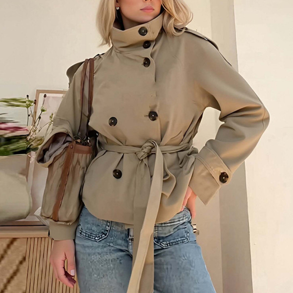 Plus Size Solid Color Tie Up Short Coats GHMF-29898