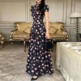 Plus Size Solid Color Printed Loose Maxi Dress GHMF-30557