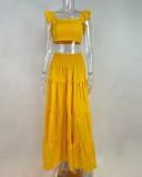 Plus Size Solid Color Sling Top Long Skirt Suit GHMF-8114