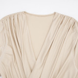 Solid Color Long Sleeve Ruched Jumpsuit MXBF-D26JP380